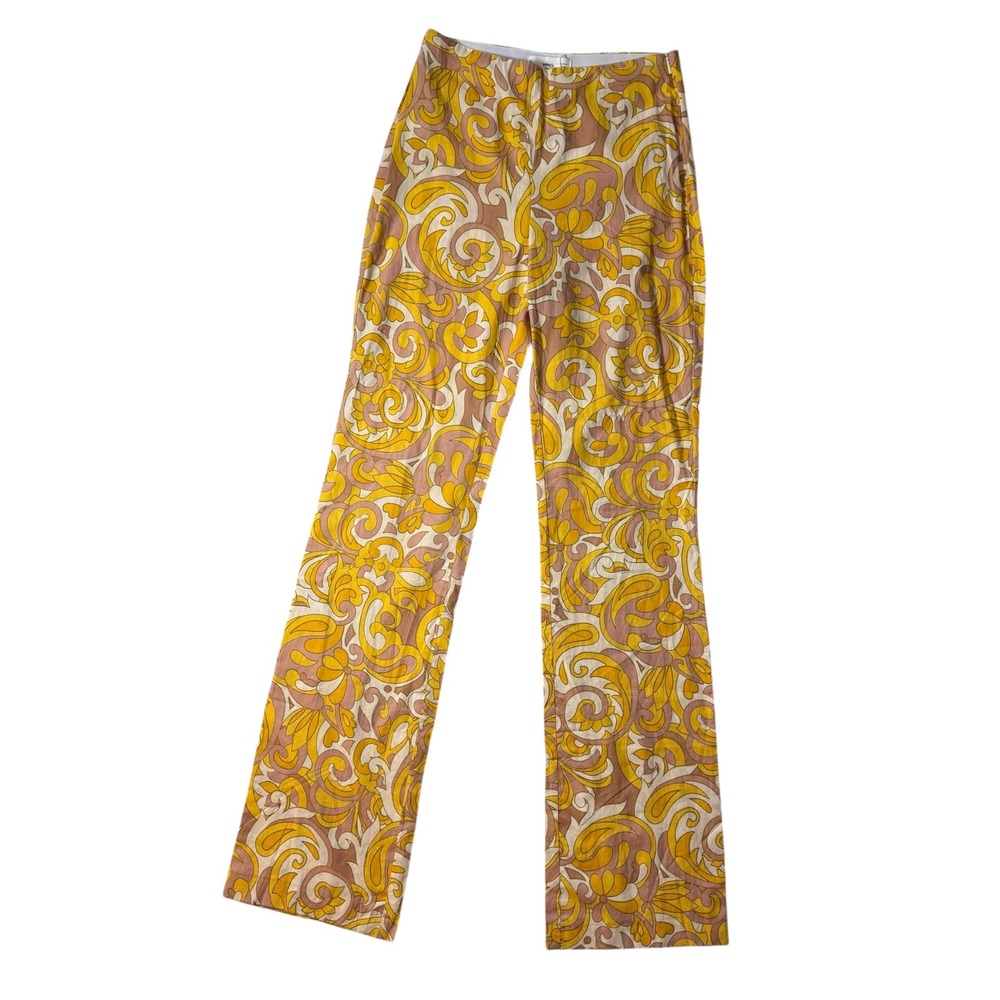 Mango MNG Womens Yellow Paisley Psychedelic Flare Pants Sustainable Cotton New S